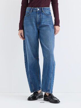 NEW Light Wash Blue LOFT Rivete Seamed High Rise Barrel Jeans 6 28 NWT